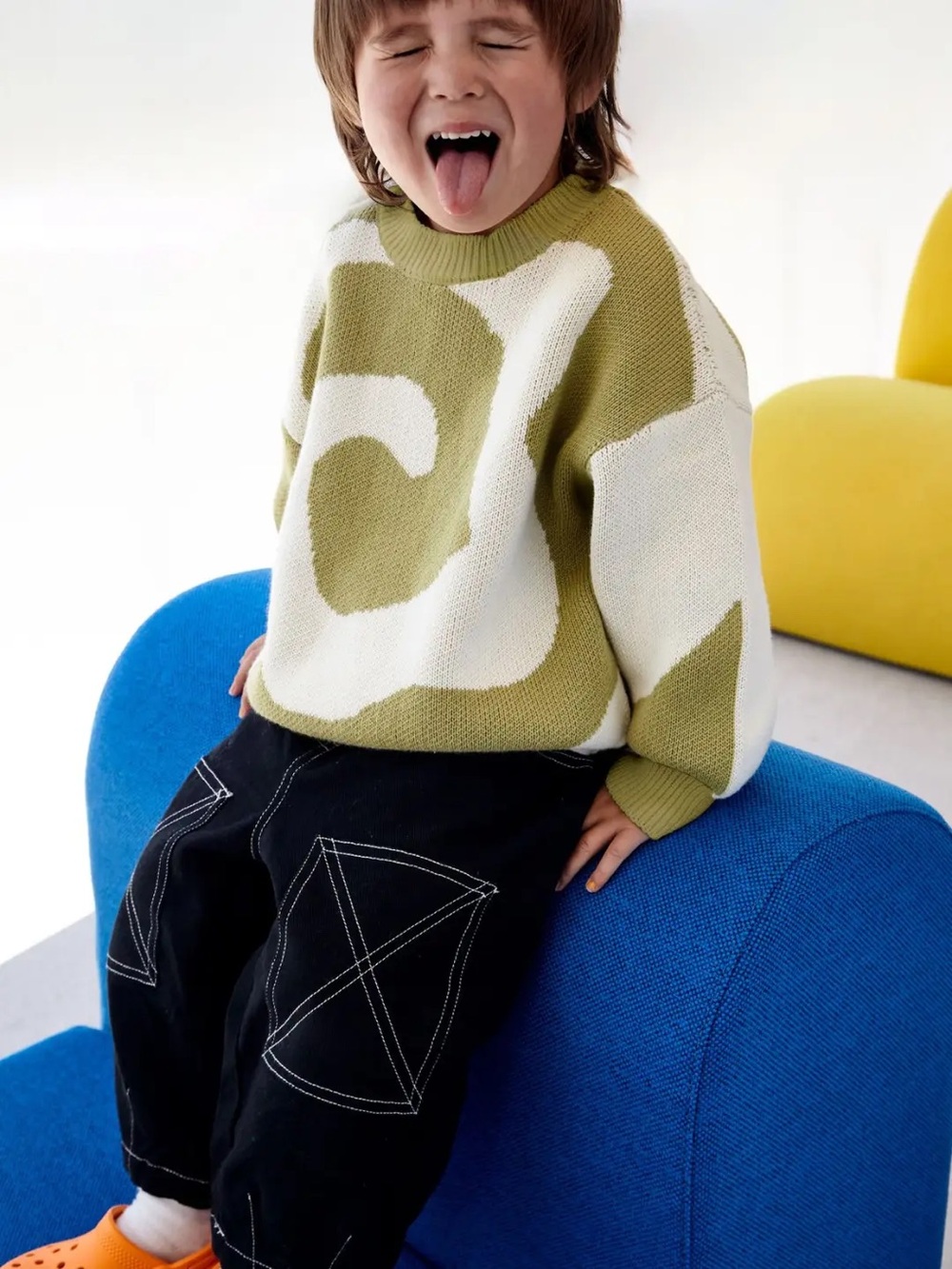 Milk Teeth Swirl Sweater in Olive Green and Cream